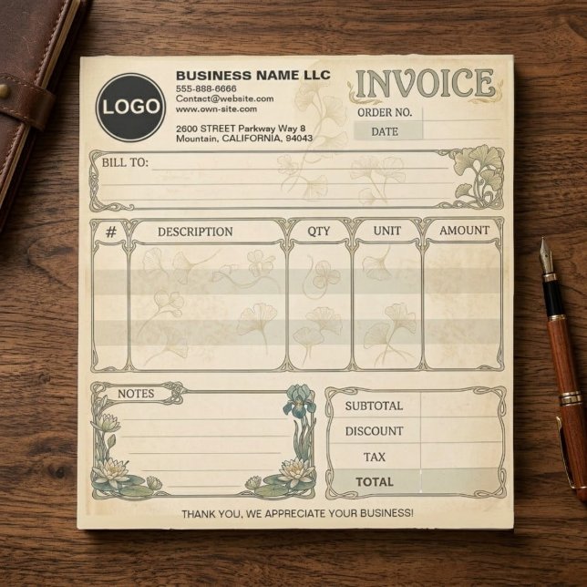 Bloc-note Formulaires de commande de reçu de vente de factur (invoice pad, vintage kraft sales receipt book, custom antique purchase order form, rustic blank cash)