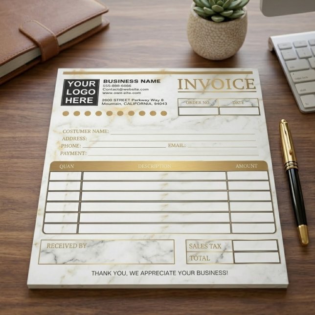 Bloc-note Formulaires de facture de vente client à logo pers (personalized company name sales receipt, simple marble customer invoice template)