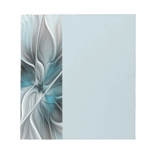 Bloc-note Fractal Floral Moderne Abstrait Fleur Bleu Gris