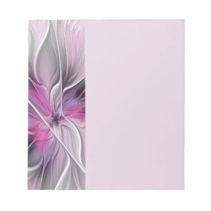 Bloc-note Fractal Floral Moderne Abstrait Fleur Rose Gris