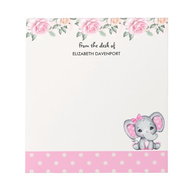 Bloc-note Frontière entre éléphant et Rose de bébé rose (Devant)