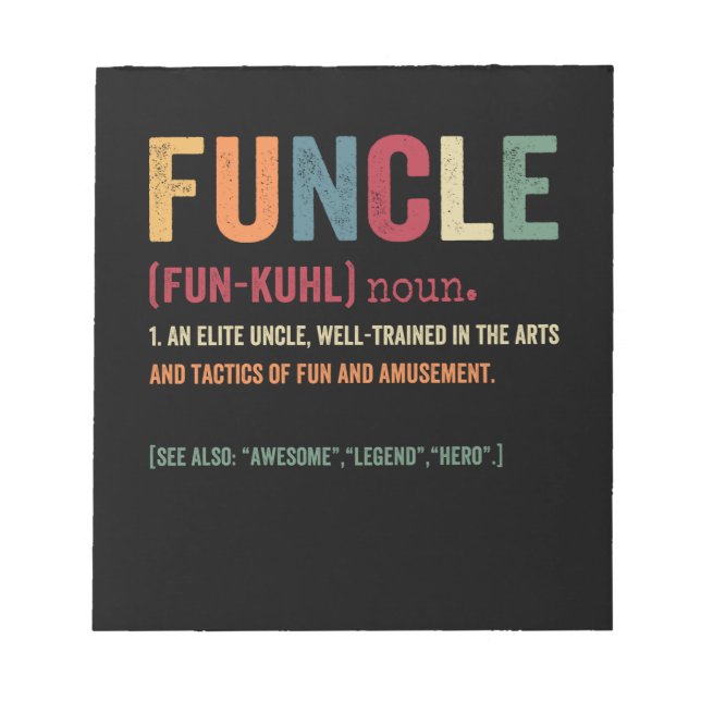 Bloc-note Funcle Funny Uncle Définition, Awesome Legend Hero (Devant)
