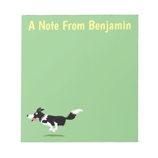 Bloc-note Funny Border Collie chien en course dessin animé (Devant)