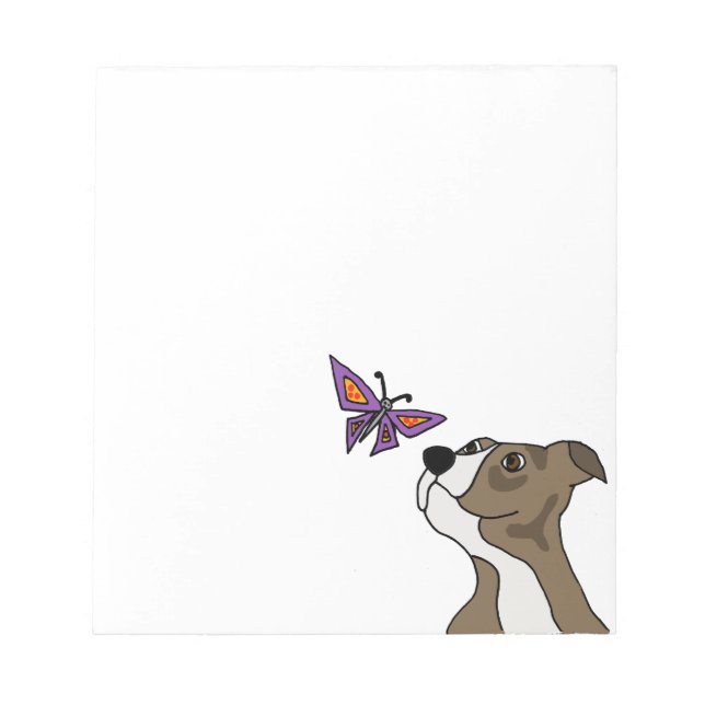 Bloc-note Funny Grey and White Pitbull and Butfly (Devant)