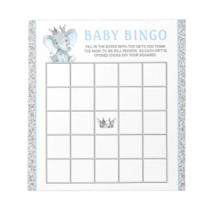 Bloc-note Garçon Elephant Baby shower Bingo Cartes de jeu