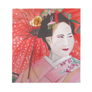 Bloc-note Geisha avec parapluie rouge peinture d'art origina