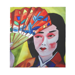 Bloc-note geisha japonaise avec ventilateur peinture d'art o