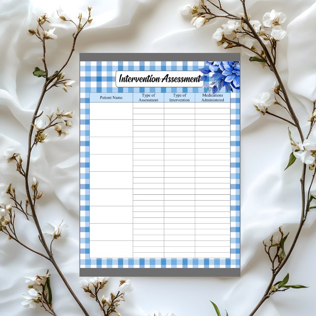 Bloc-note Gingham Floral Bleu _ Évaluation d'intervention  (Créateur téléchargé)