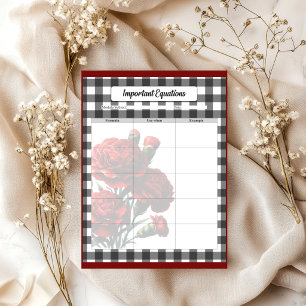 Bloc-note Gingham floral noir et blanc _ Équations important