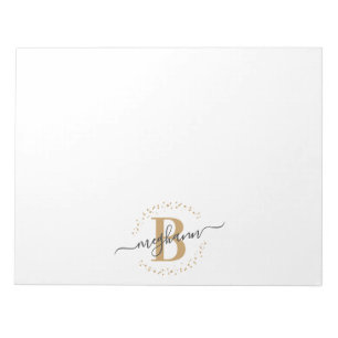 Bloc-note Girly Modern White Gold Nom Script Monogrammé