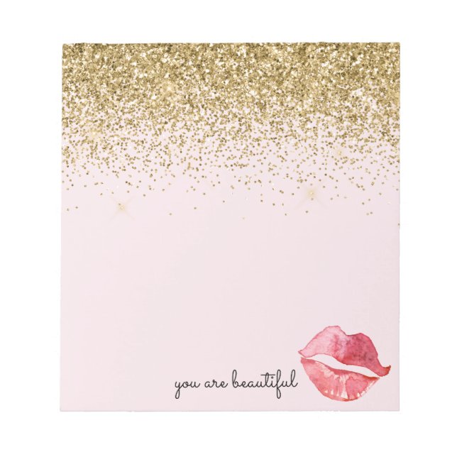 Bloc-note Glam Parties scintillant or rose Aquarelle Kiss (Devant)