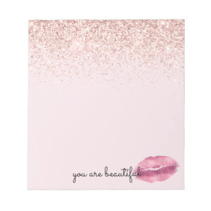 Bloc-note Glam Rose Kiss Lips Blush Parties scintillant