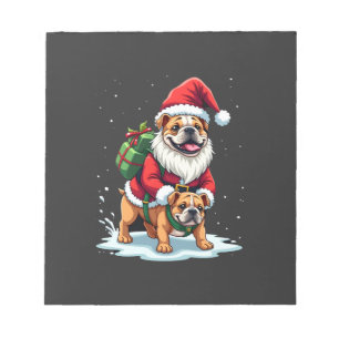 Bloc-note Gnome chevauchant un bouledogue anglais Noël Xmas
