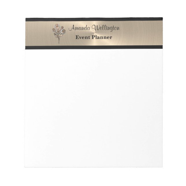 Bloc-note Gold and Black Floral Roses Professional Notepad (Devant)