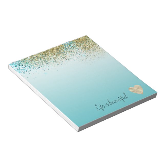 Bloc-note Gold Faux Glitter Aqua Ombre Heart   (Incliné)