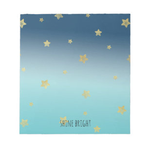 Bloc-note Gold Stars Aqua Blue Ombre soumission personnalis