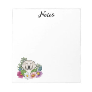 Bloc-note Golden Retriever Cream Anglais Fleurs Colorées