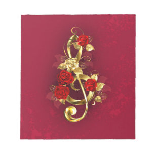 Bloc-note Golden Treble Clef avec fleurs Roses