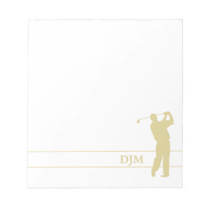 Bloc-note Golfeur de silhouette d'or de monogramme