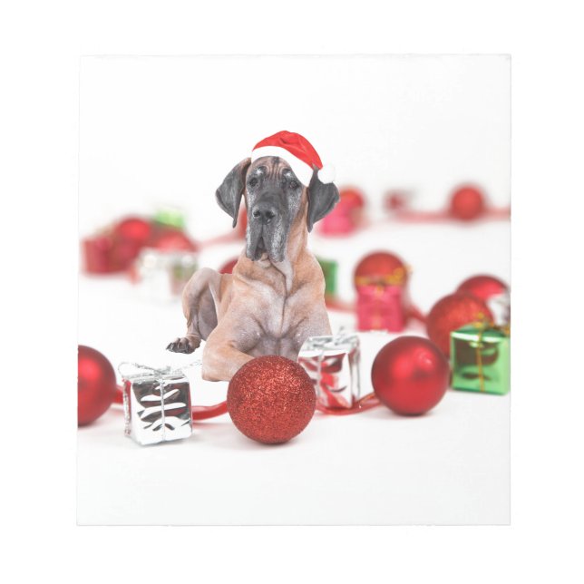 Bloc-note Grand Danois avec ornements de Noël Cadeaux (Devant)