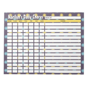 Bloc-note Graphique des corvées quotidiennes de fleurs perso