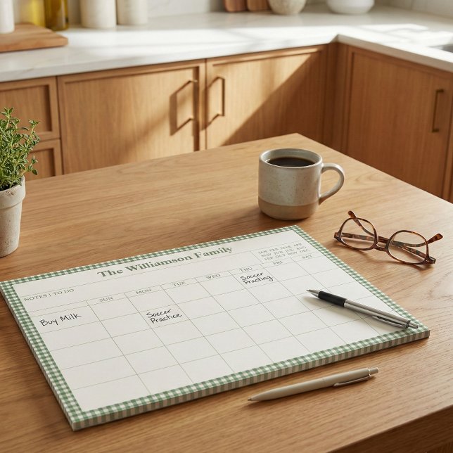 Bloc-note Green Gingham Plaid Month Family Planner Calendar  (Créateur téléchargé)