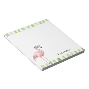 Bloc-note Green White Stripes Pink Flamant rose Beach Annive