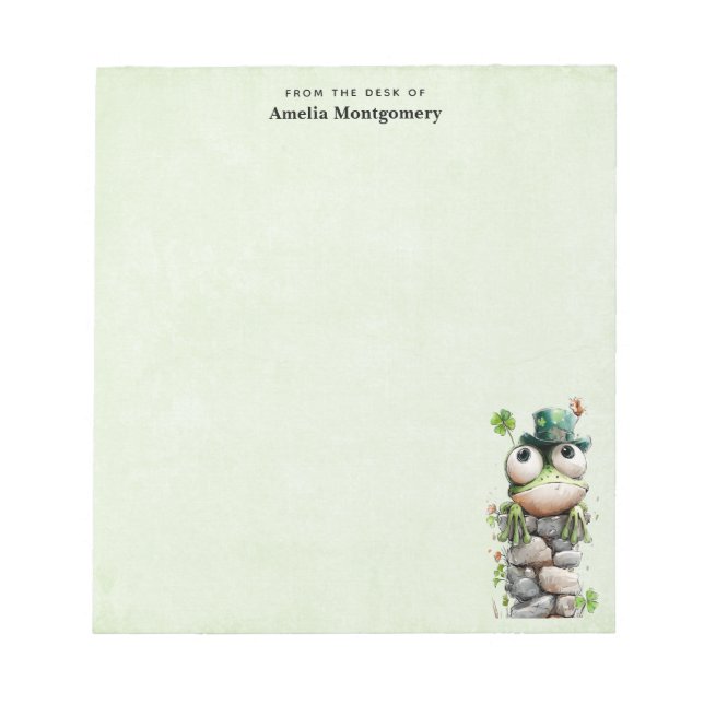 Bloc-note Grenouille avec chapeau vert et trèfle mignonne (Devant)