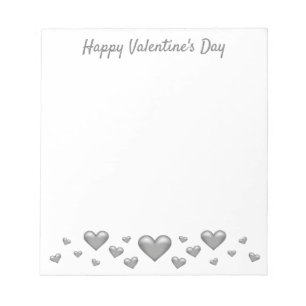 Bloc-note Grey Valentine's Day Hearts & Custom Text