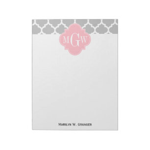 Bloc-note Gris Blanc Marocain #5 Rose 3 Monogramme initial