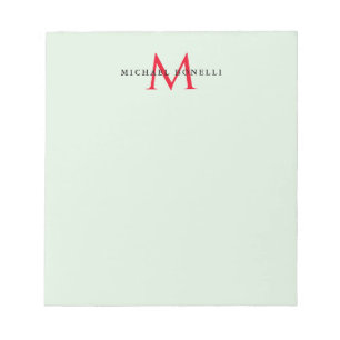 Bloc-note Gris verdâtre & Monogramme Rouge Minimaliste Moder