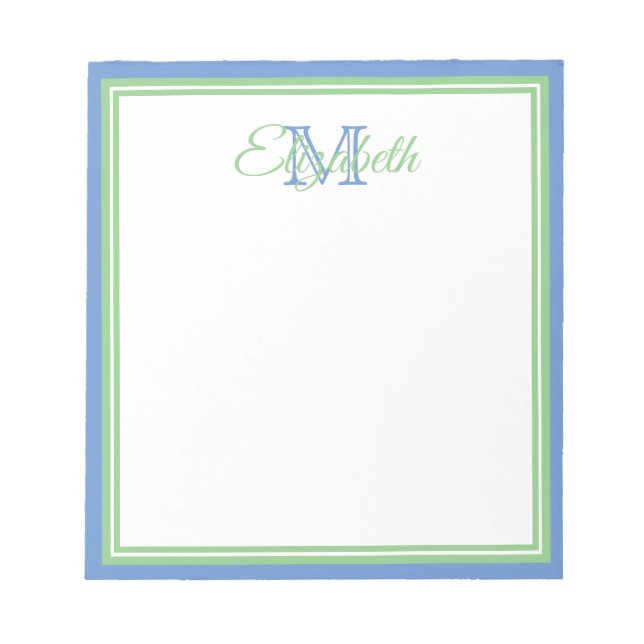 Bloc-note Groseilles de Cornouailles Bleu et Monogramme vert (Devant)