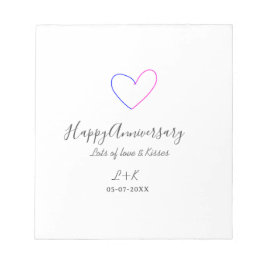Bloc-note Happy anniversary pink blue heart name date simple