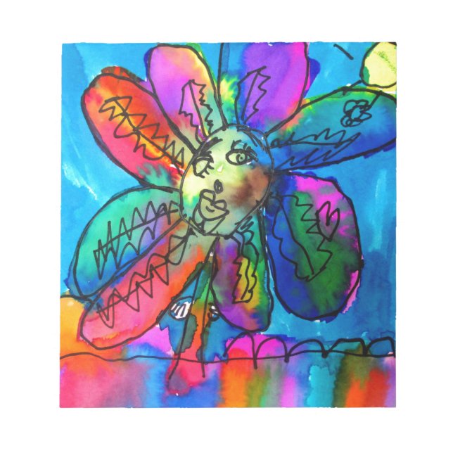 Bloc-note Happy Flower's art rose et bleu stylo et encre (Devant)