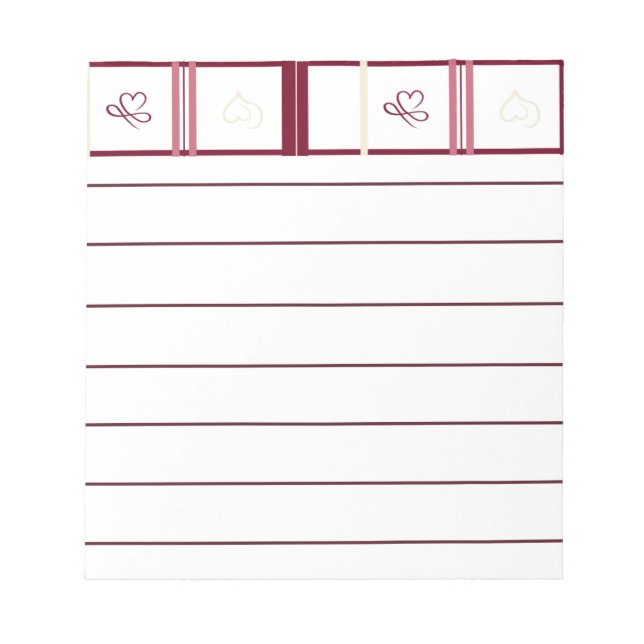 Bloc-note Hearts Lined Notepad – Whimsical Burgundy Design (Devant)