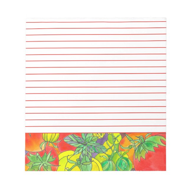 Bloc-note Herbes de basilic de tomates rouges Aquarelle Roug (Devant)