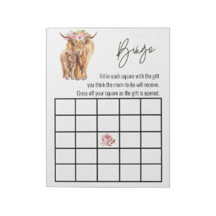 Bloc-note Highland Cow Baby shower Jeu de Bingo