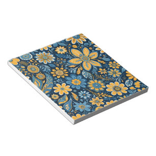 Bloc-note Hippie rétro Fleurs Vintages Design bleu jaune