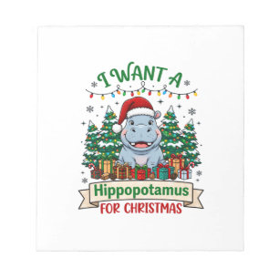 Bloc-note Hippopotame Noël Hippo Chapeau de Père Noël Arbres