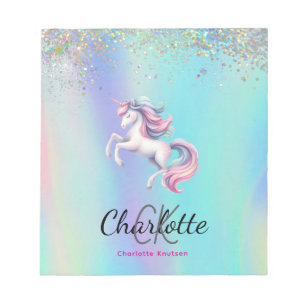 Bloc-note Holographie rose unicorne violet retour à l'école