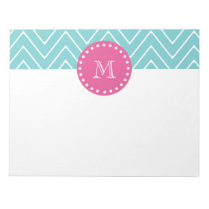 Bloc-note Hot pink, Teal Blue Chevron   Your monogram