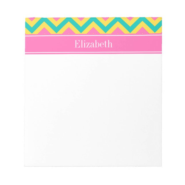 Bloc-note HotPink2 Ananas Turquoise LG Chevron Nom Monogramm (Devant)