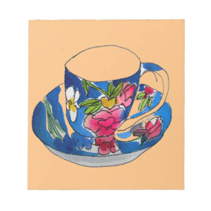 Bloc-note illustration originale de l'aquarelle Teacups vint