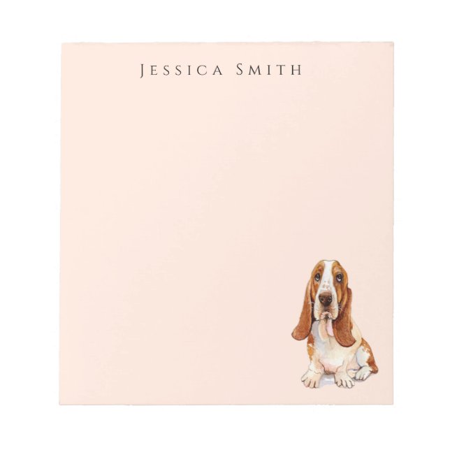 Bloc-note Illustration Sweet Basset Hound sur Rose (Devant)