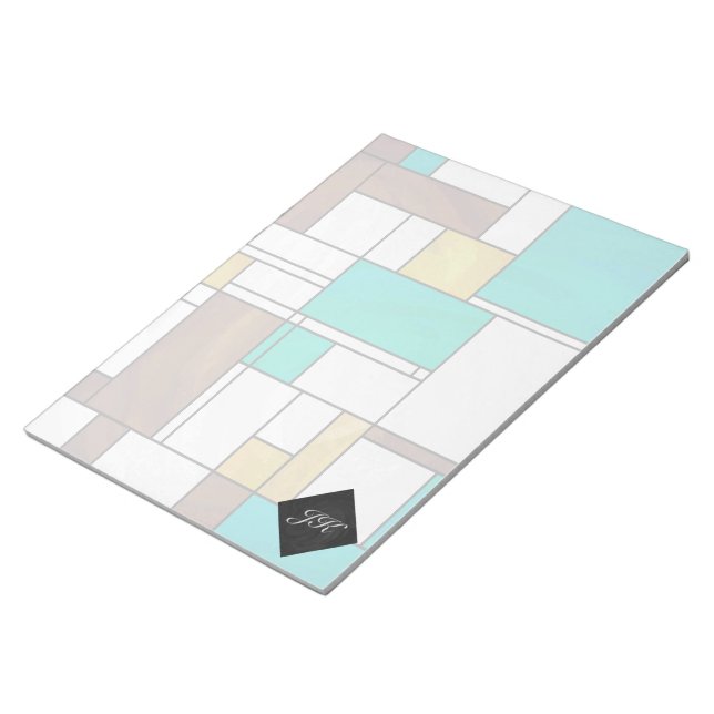Bloc-note Impression Brown jaune Turquoise Mondrial (Incliné)