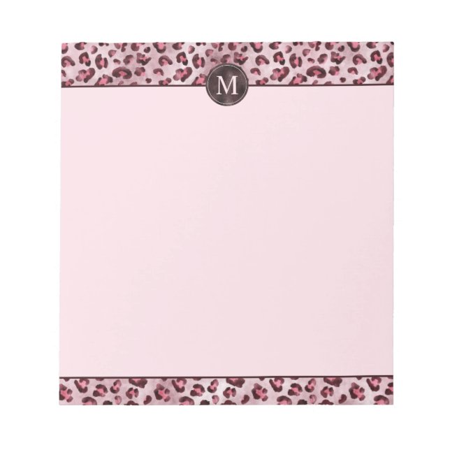 Bloc-note Impression d'animal à léopard rose avec monogramme (Devant)