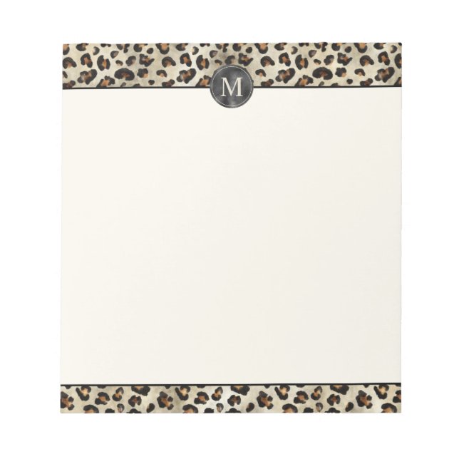 Bloc-note Impression d'animal léopard avec monogramme en fau (Devant)