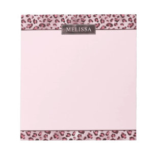 Bloc-note Impression d'animal léopard rose avec faux feuille