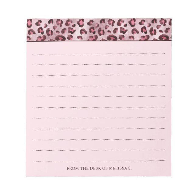 Bloc-note Impression léopard rose avec lignes et texte perso (Devant)