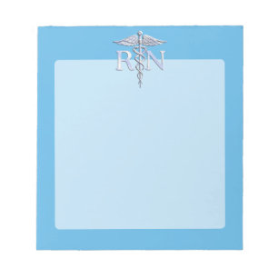 Bloc-note Infirmière inscrite RN Silver Caduceus sur Bleu bé